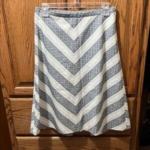 LOFT Chevron-Pattern A-Line Skirt in Blue and White